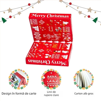Cutie surpriză cu 24 de găuri, cutie în formă de carte, carton laminat, stil desen animat