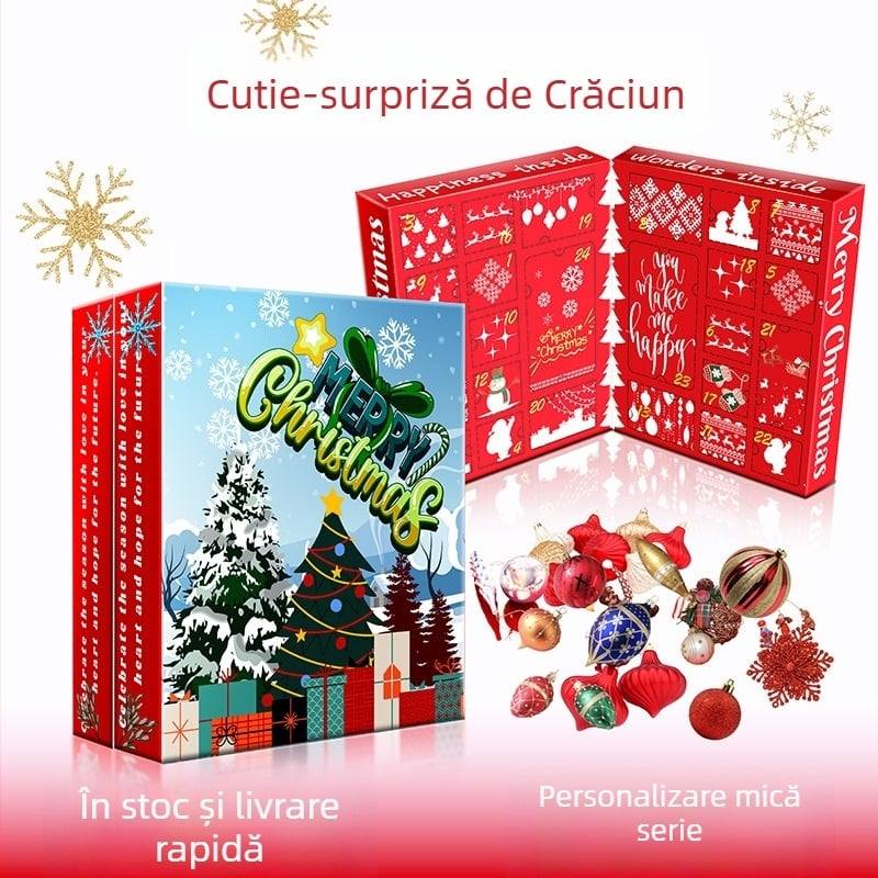 Cutie surpriză cu 24 de găuri, cutie în formă de carte, carton laminat, stil desen animat