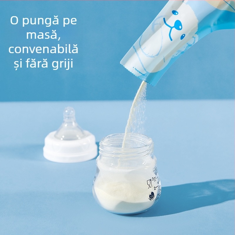 Sac de depozitare lapte praf cu pungă de porționare – de unică folosință, portabil, antibacterian, pentru 0–1 ani
