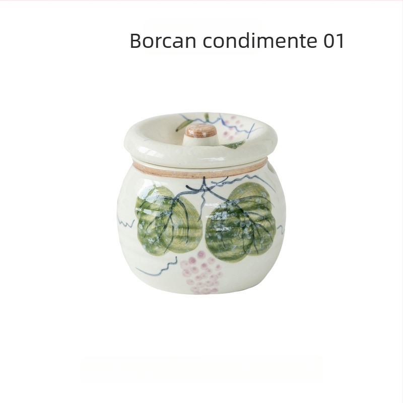 Recipient ceramic pentru condimente în stil Mino, cu motiv roșu persimon