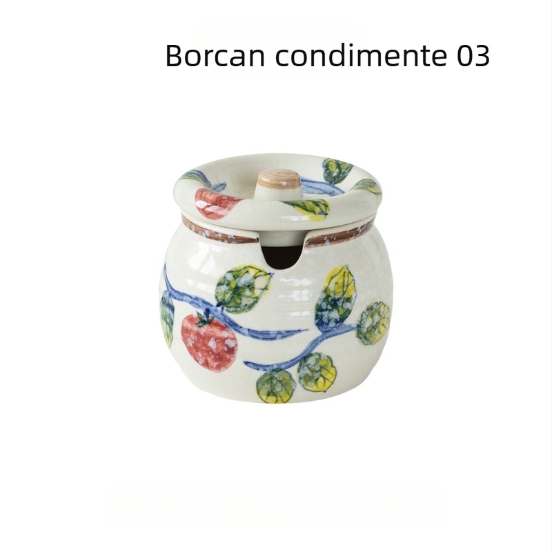 Recipient ceramic pentru condimente în stil Mino, cu motiv roșu persimon