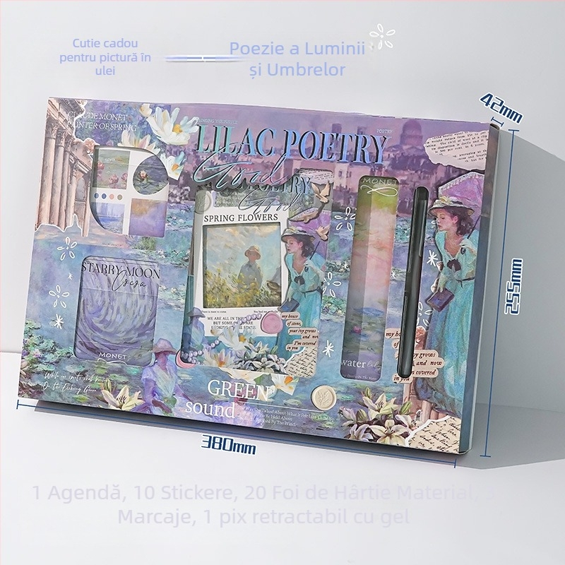 Set jurnal pictură în ulei retro – Model ZN728 • 6 găuri • 80 pagini • Pagini interioare • Personalizare disponibilă