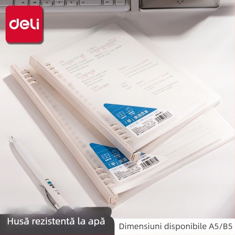 Deli HA540-1 Carcasă pentru caiet cu foi detașabile, pagini liniate, 40 de pagini, foi interioare detașabile, compatibilă cu găuri 20/26