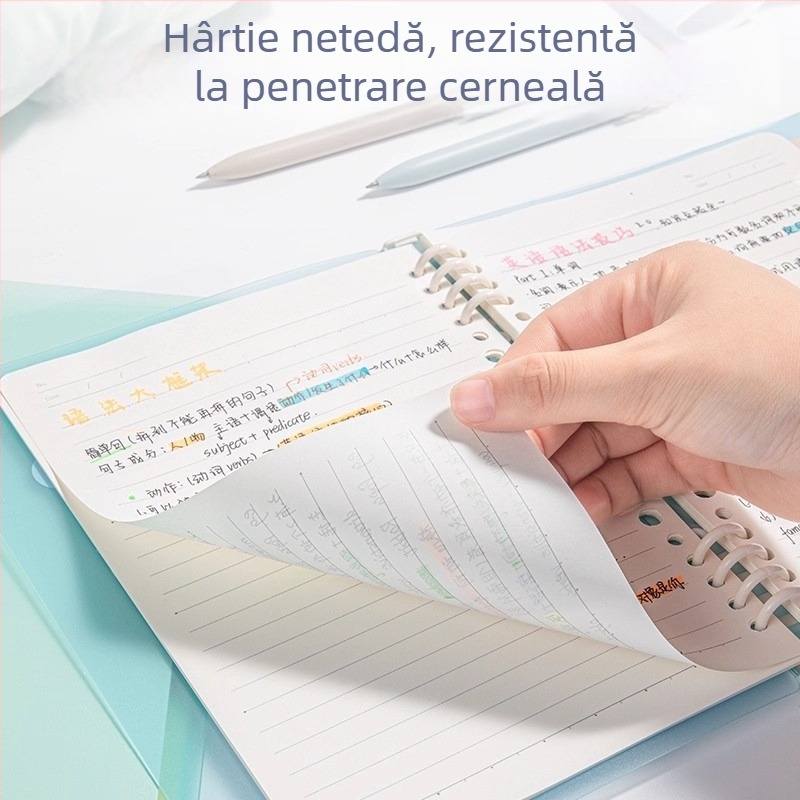 Caiet Deli cu foi detașabile, format A5, 40 coli, 3 găuri