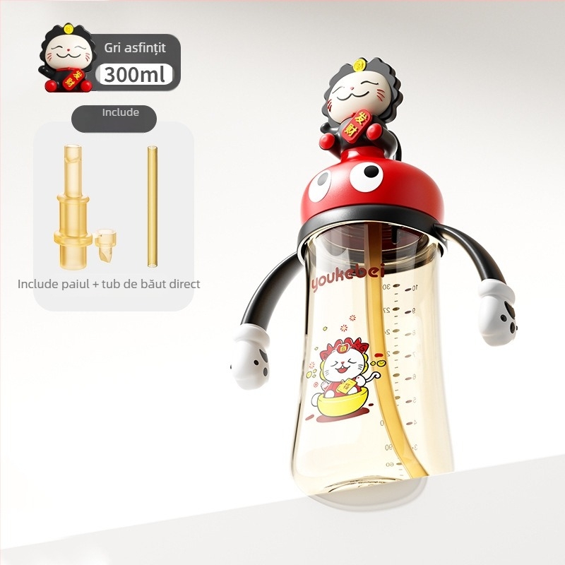 Royal Star PPSU Biberon pentru copii — Utilizări 3 în 1 pentru băut direct cu pai, formă pătrată, mâner, calibru standard