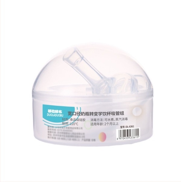 Set Doraemon pentru învățarea băutului din biberon cu pai și capac – pentru biberoane cu gât larg, design drept, fără mâner, fără logo