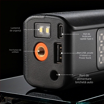 Pompa auto portabilă pentru pneuri cu LED, pompă de aer fără fir, încărcare USB