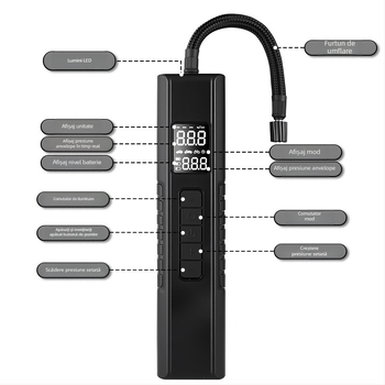 Pompa auto portabilă pentru pneuri cu LED, pompă de aer fără fir, încărcare USB