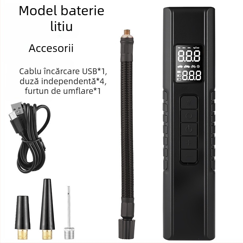 Pompa auto portabilă pentru pneuri cu LED, pompă de aer fără fir, încărcare USB