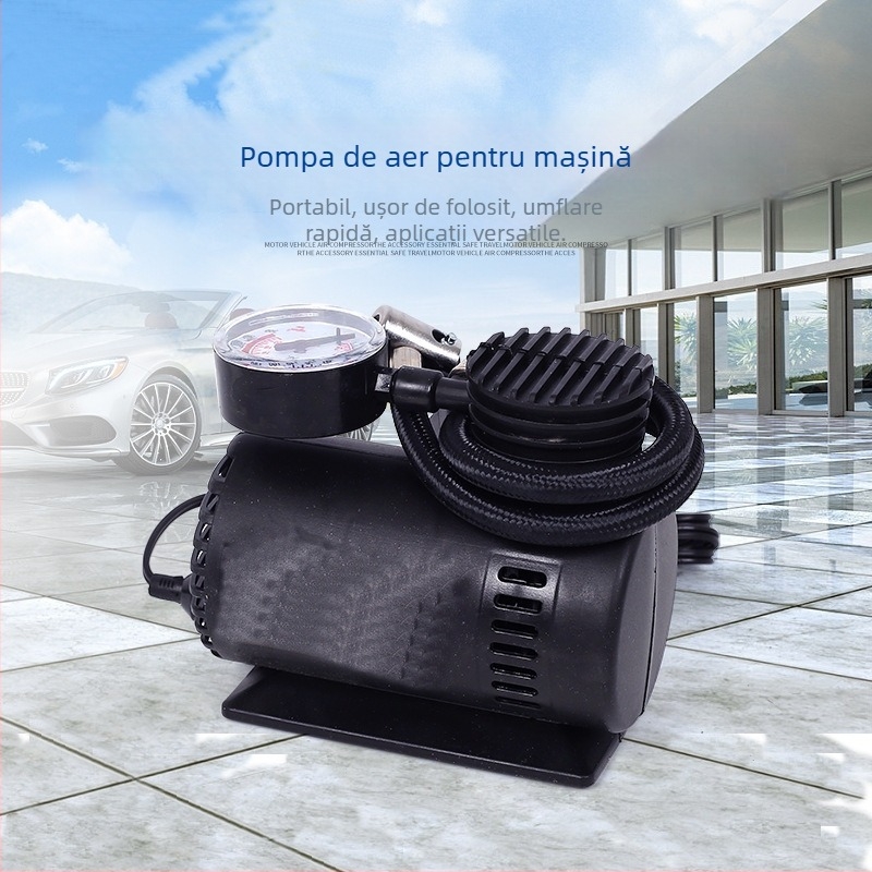 Pompa de aer auto 12V, compactă — pompă portabilă electrică, furtun 60 cm, 120W, 70 L/min, 500 g