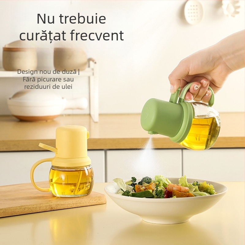 Recipient din sticlă pentru ulei de bucătărie, cu funcție de pulverizare, rezistent la temperaturi înalte, construcție etanșă și îngroșată, capacitate mare