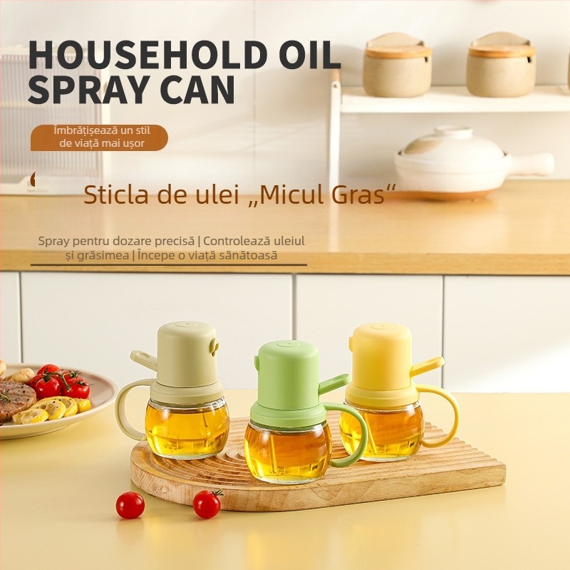 Recipient din sticlă pentru ulei de bucătărie, cu funcție de pulverizare, rezistent la temperaturi înalte, construcție etanșă și îngroșată, capacitate mare