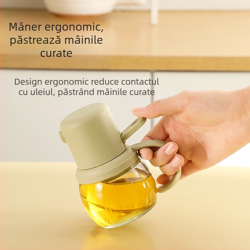 Recipient din sticlă pentru ulei de bucătărie, cu funcție de pulverizare, rezistent la temperaturi înalte, construcție etanșă și îngroșată, capacitate mare