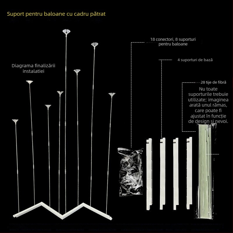 Milai suport din plastic pentru baloane, interior, cu braț pliabil, coloană din tijă de fibră, pentru evenimente sportive