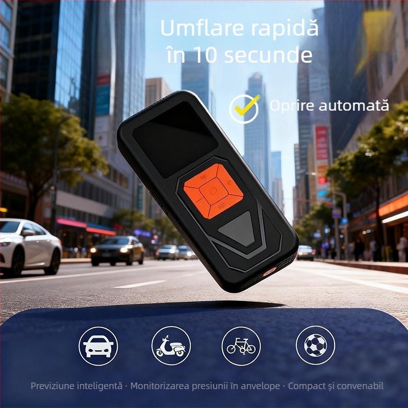 Pompa de aer fără fir pentru mașină, cu afișaj digital, 12V, reîncărcabilă, debit 30 L/min, manometru pentru presiunea pneurilor