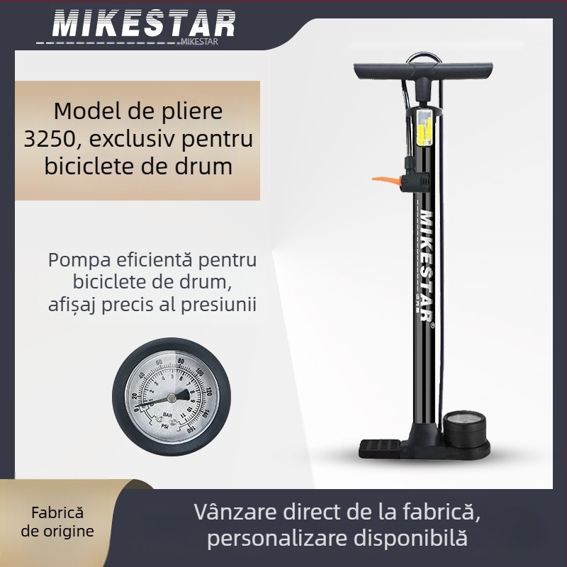Pompa manuală de înaltă presiune, pliabilă, pentru biciclete și baschet – XZ-3250, corp din fier, 140 PSI, include ac pentru mingi multifuncțional