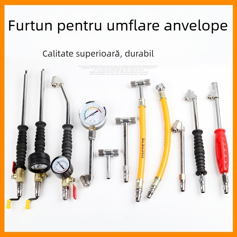 Pompa manuală cu duză aer cotită — HANGTETE, din fier, model Elbow air nozzle, presiune aer 1,6 MPa, pentru bicicletă