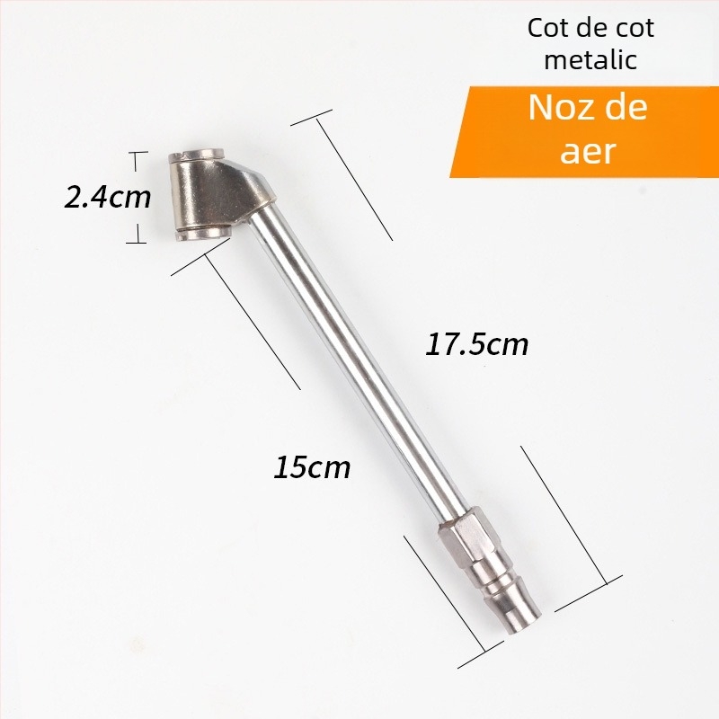 Pompa manuală cu duză aer cotită — HANGTETE, din fier, model Elbow air nozzle, presiune aer 1,6 MPa, pentru bicicletă