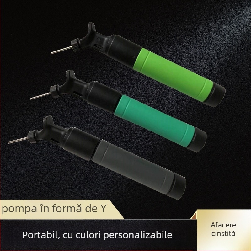 Pompă manuală tip Y pentru mingi — model Y-type, ventil cu gură largă, corp din plastic, ac de umflat inclus