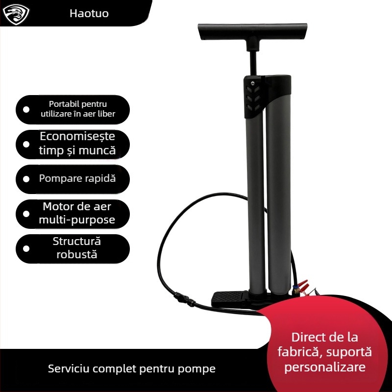 Pompa manuală de înaltă presiune pentru anvelope auto, motociclete și biciclete electrice – Pioneer 07, din fier, 650 mm lungime, 0,98–1 kg