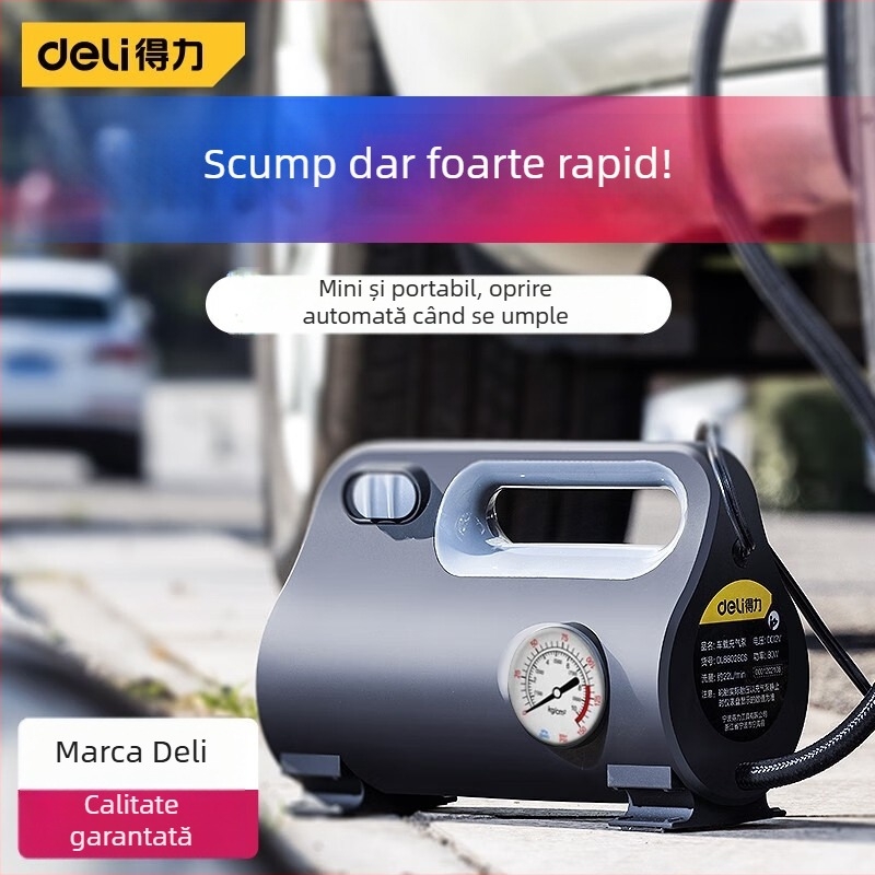 Umflător auto portabil, pompă cu presiune înaltă, presetare a presiunii pneurilor, 120W, încărcare USB, cilindru unic, afișaj cu indicator