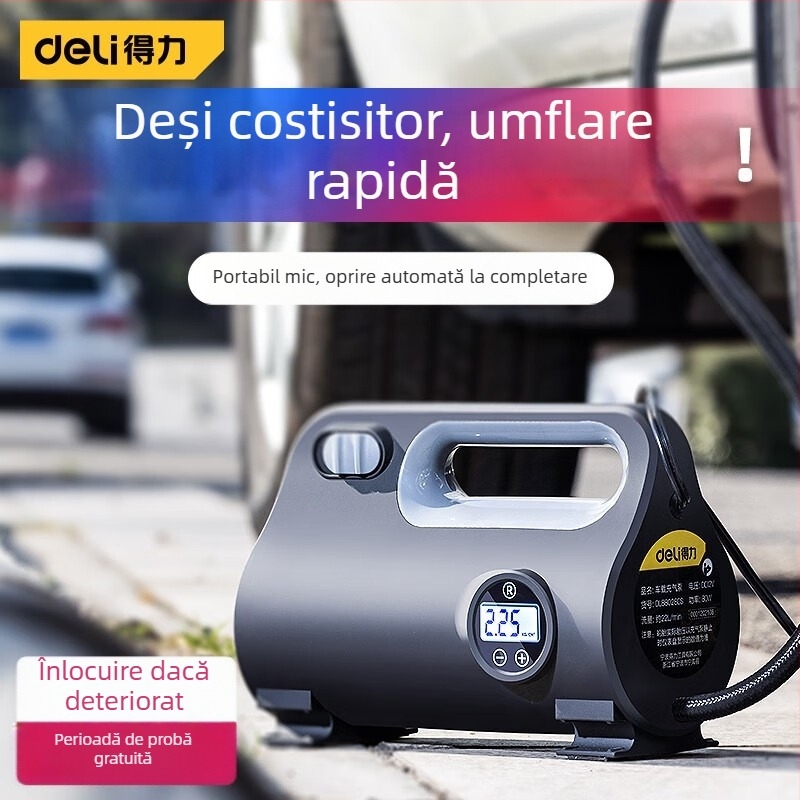 Umflător auto portabil, pompă cu presiune înaltă, presetare a presiunii pneurilor, 120W, încărcare USB, cilindru unic, afișaj cu indicator