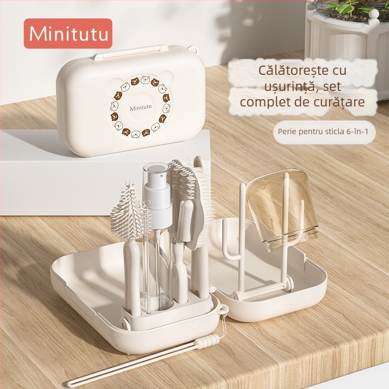 Set Minitutu pentru curățarea biberonelor din silicon, cu cutie de depozitare, pentru călătorii