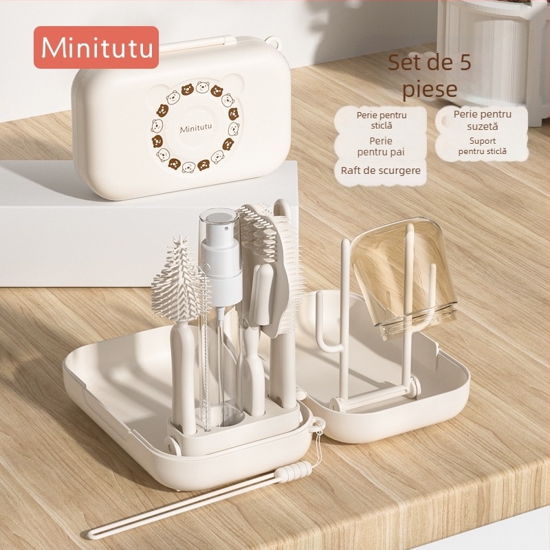 Set Minitutu pentru curățarea biberonelor din silicon, cu cutie de depozitare, pentru călătorii