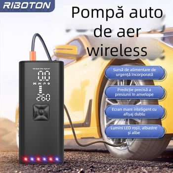 Pompa de aer portabilă pentru mașini, umflător de pneuri cu afișaj digital și iluminare