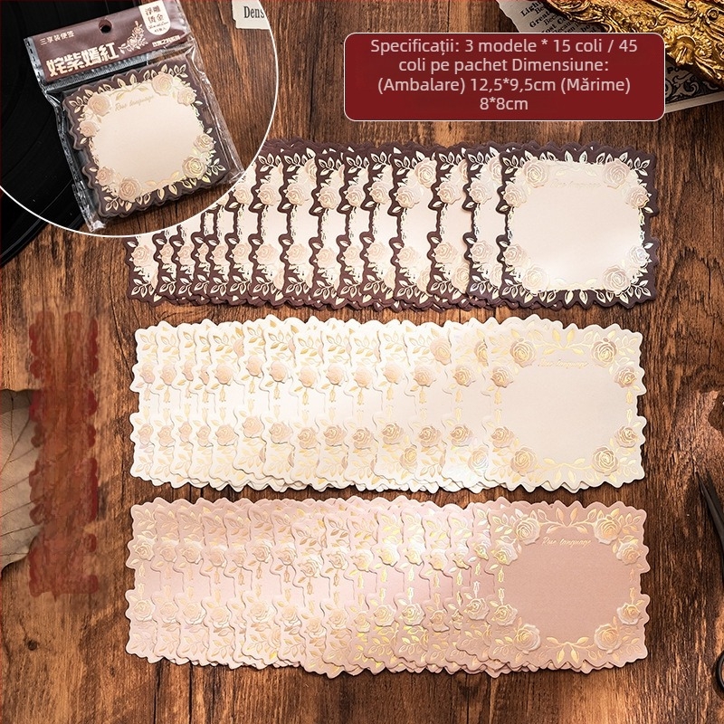 Rose Island pachet de trei foițe de notițe din hârtie cu relief tridimensional și ștampilare cu presiune fierbinte pe un fundal retro, în stil artă modernă.