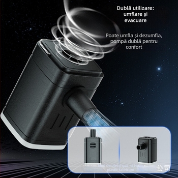 Pompa electrică de aer pentru obiecte gonflabile, cu 5 duze, baterie de 1200mAh și lanternă de camping