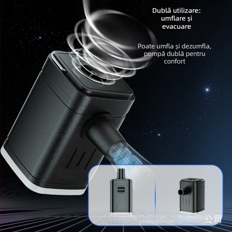 Pompa electrică de aer pentru obiecte gonflabile, cu 5 duze, baterie de 1200mAh și lanternă de camping