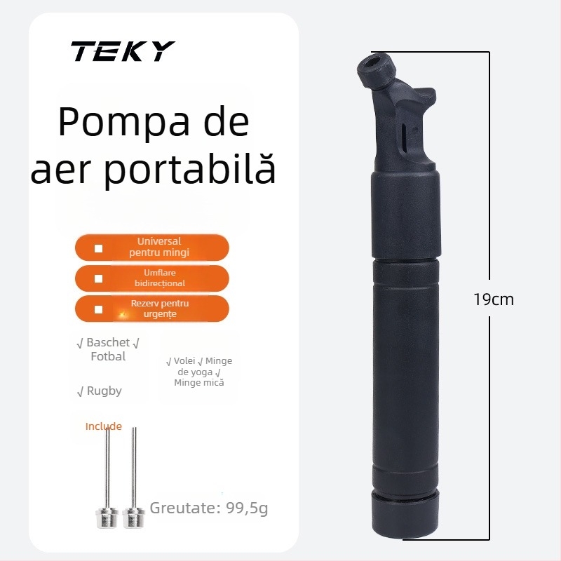 Pompa manuală MP19 reglabile pentru mingi, cu 2 ace de aer, lungime 190 mm