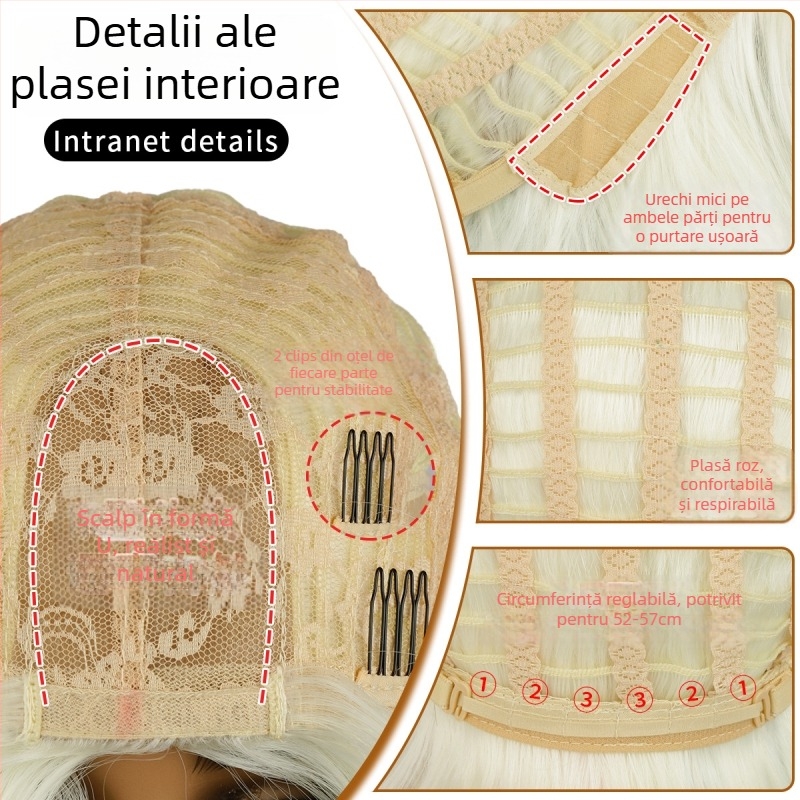 Perucă de cosplay inspirată de Harley Quinn, păr lung și buclat, acoperire completă a capului, model S-1159, fibre sintetice rezistente la temperatură