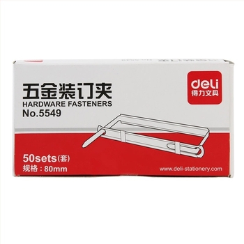 Clips metalice pentru legare Deli 5549, două găuri, 50 buc./cutie