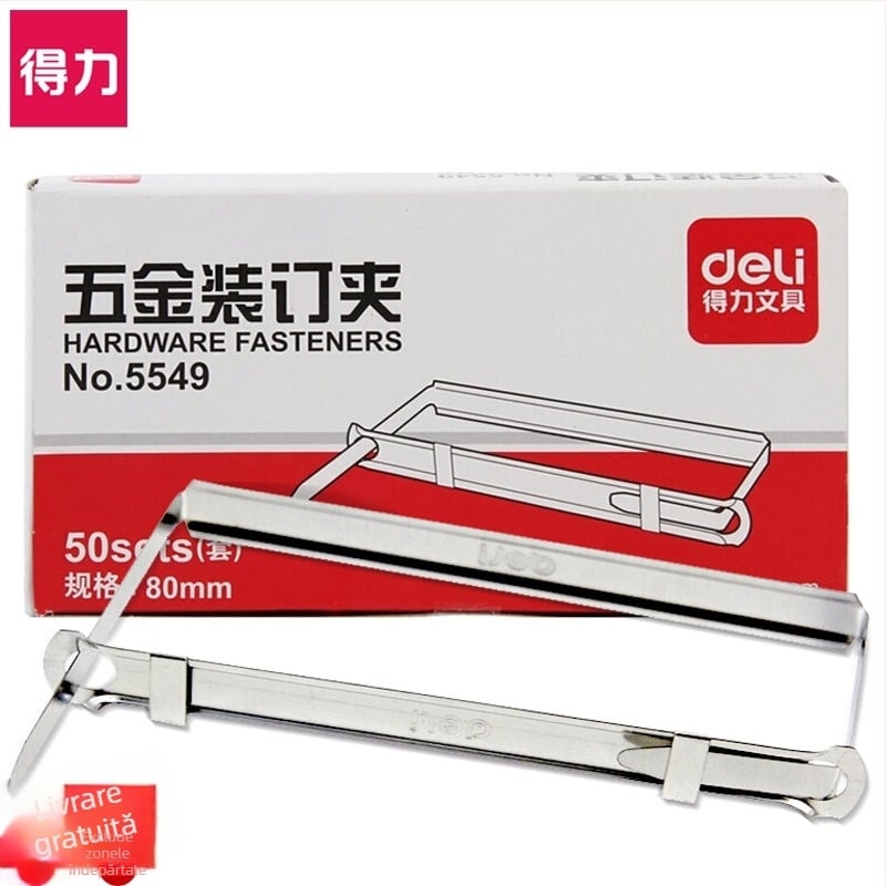 Clips metalice pentru legare Deli 5549, două găuri, 50 buc./cutie