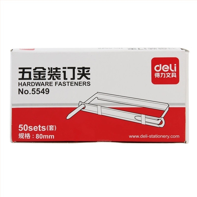 Clips metalice pentru legare Deli 5549, două găuri, 50 buc./cutie