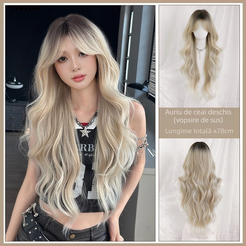 Queen of Seventh Street Perucă lungă cu bucle, Eight-Character Bangs, fibre rezistente la temperatură, model Mw9197-3, stil celebritate, modă frumusețe