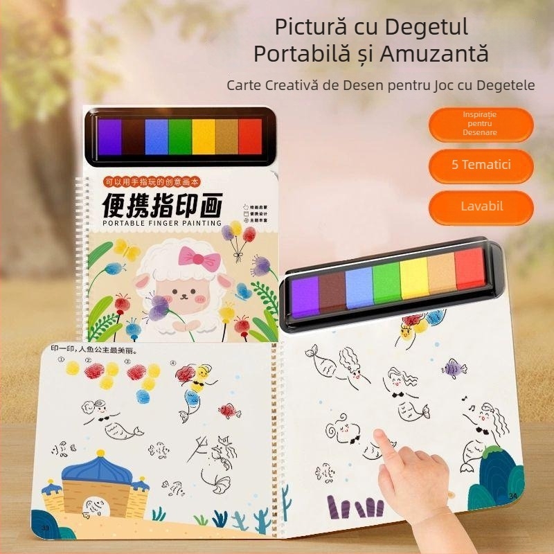 Chengyu Kit portabil de pictură cu degetele, cu instrumente de ștampilare, vopsea pe bază de apă, capacitate 100, pachet pentru pictură cu degetele, destinat picturii cu acuarelă
