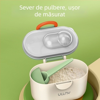 Cutie pentru lapte praf cu dublu compartiment, design portabil, sigilată și rezistentă la umezeală, potrivită pentru copii 0–1 ani