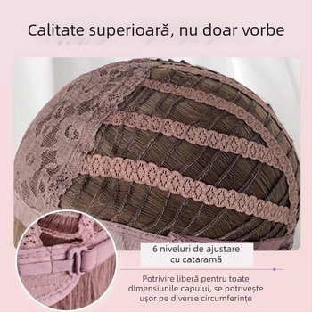 Perucă completă pentru femei, păr lung buclat cu nuanțe gradient, fibră sintetică rezistentă la temperatură, breton lung cu partajare centrală, model DM753-R2/203