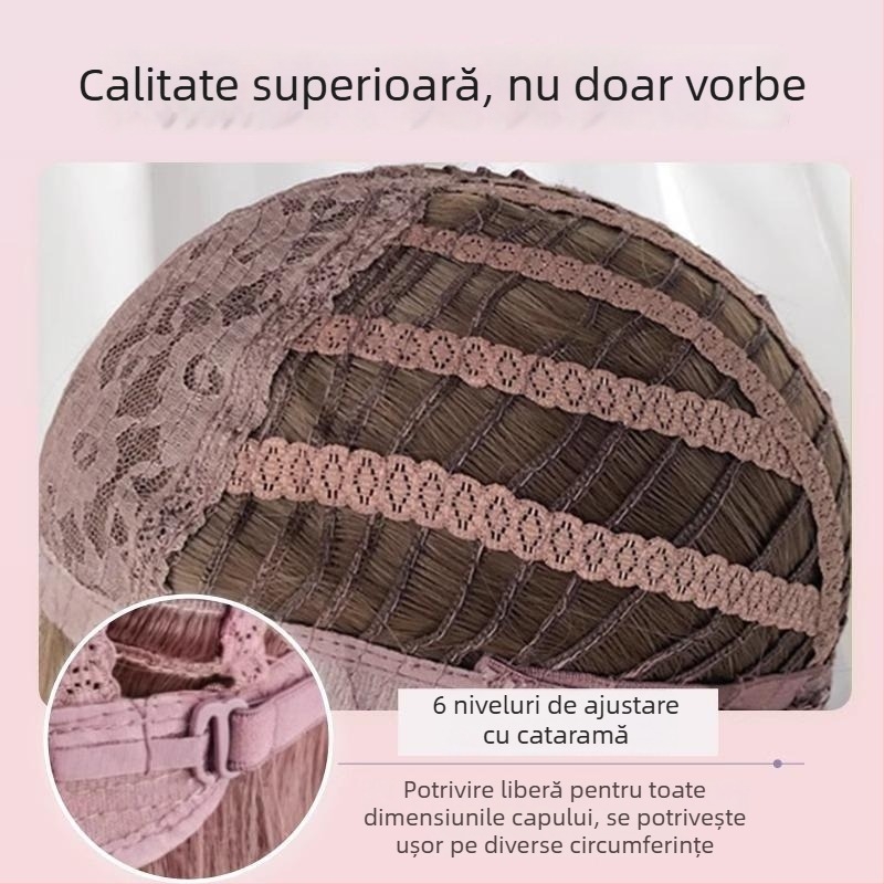 Perucă completă pentru femei, păr lung buclat cu nuanțe gradient, fibră sintetică rezistentă la temperatură, breton lung cu partajare centrală, model DM753-R2/203