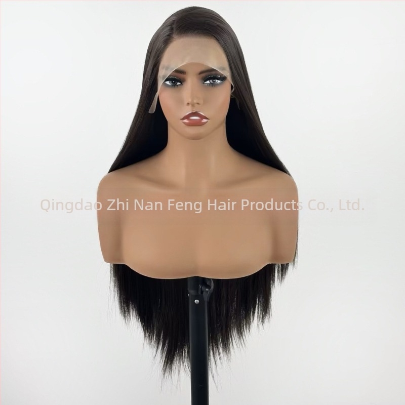 Perucă cu dantelă frontală, stil natural, fibre mate rezistente la temperatură, producție semi-automat- semi-artizanală, poate fi vopsită și poate fi permată.