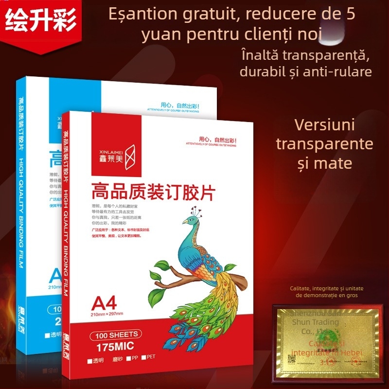 Film pentru legare documente, PET, transparență peste 97%, 100 coli în pachet, Xin Laimei