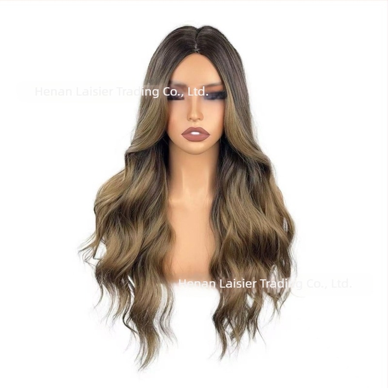 Perucă cu breton complet, păr lung buclat, finisaj mat, fibre rezistente la căldură, confecție semi-artizanală