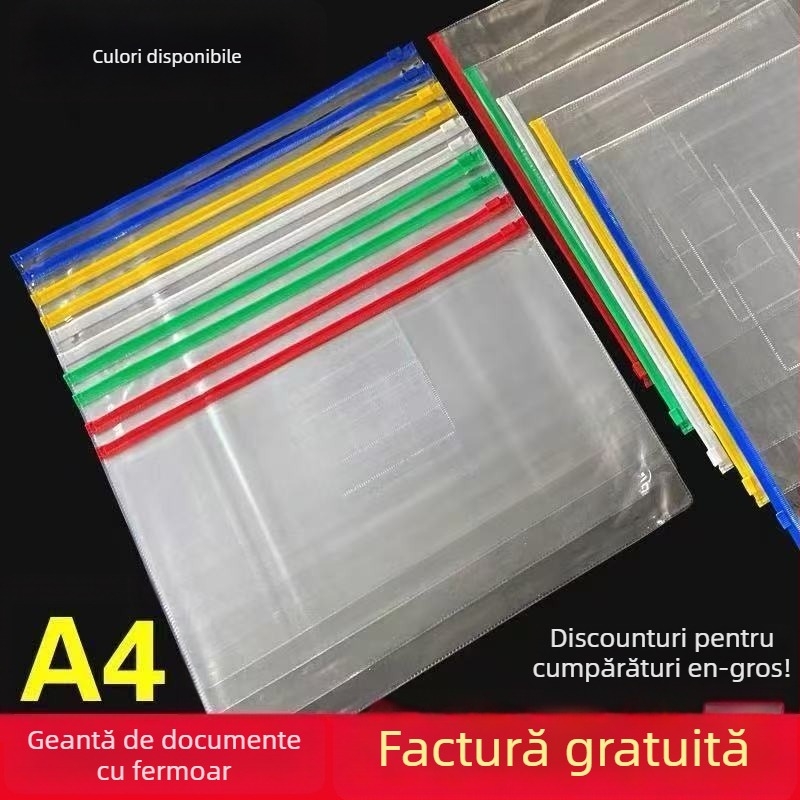 Set de 100 pungi transparente din PVC cu închidere etanșă pentru documente
