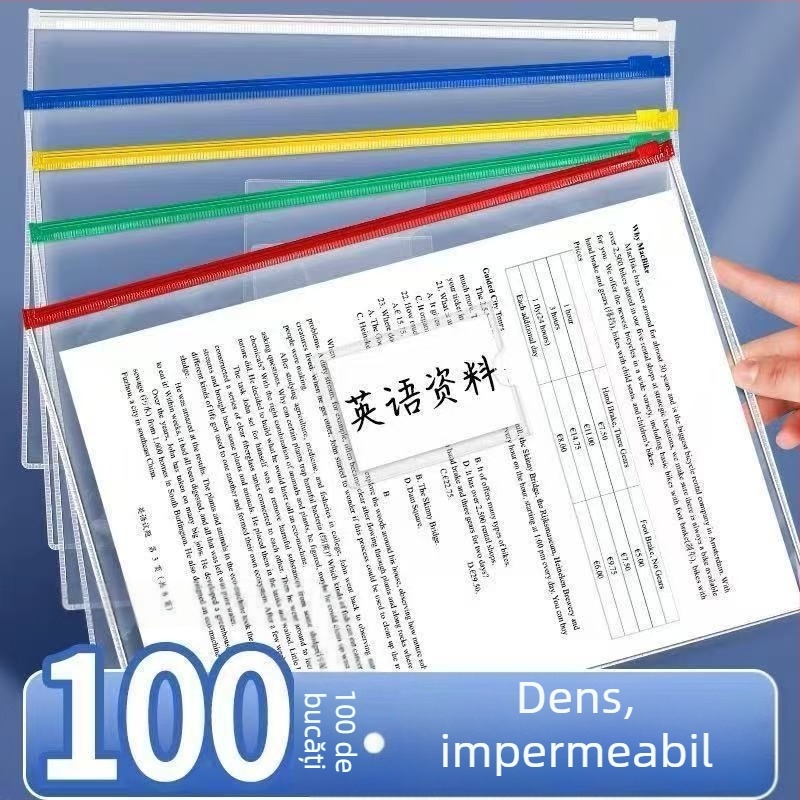 Set de 100 pungi transparente din PVC cu închidere etanșă pentru documente