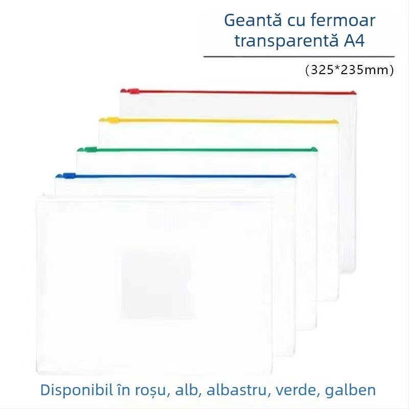 Set de 100 pungi transparente din PVC cu închidere etanșă pentru documente