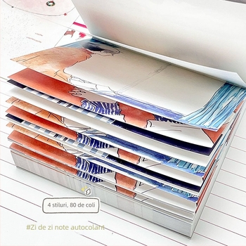 Bloc de notițe pătrat cu hârtie Mino Washi, design original de ilustrator, stil desen animat, ediție limitată primăvară-vară