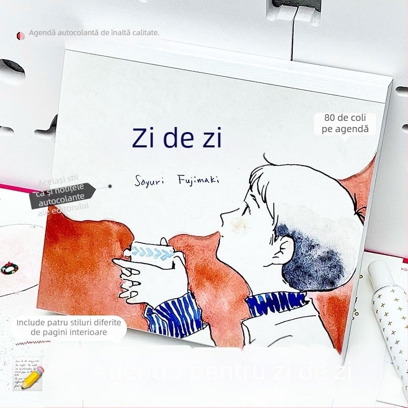 Bloc de notițe pătrat cu hârtie Mino Washi, design original de ilustrator, stil desen animat, ediție limitată primăvară-vară